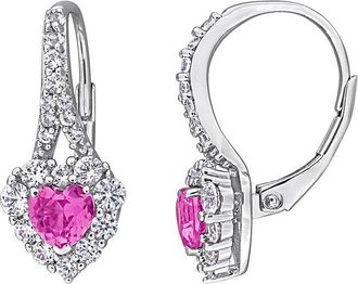 Rina Limor Silver 2.32 Ct. Tw. Lab-Grown Created Pink Sapphire, Created White Sapphire Heart Earrings