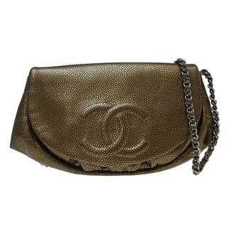 Chanel Timeless Half Moon Flap Caviar Gold Leather Handbag (Pre-Owned)