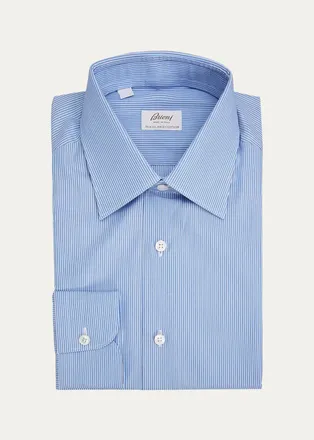 Brioni Mens Striped Cotton Dress Shirt