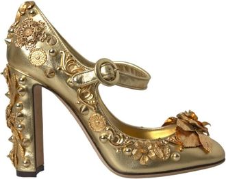 Dolce & Gabbana Gouden Bloemen Leren Mary Janes Pumps - Dames - Pumps - Geel - 36 EU - Leer - Schoenen
