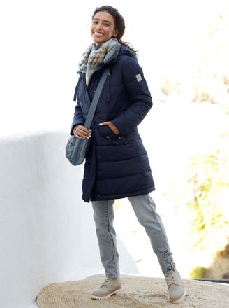 Heine Steppmantel HEINE, Damen, Gr. 34, blau (marine), 100% Polyester, Wattierung:100% Polyester, unifarben, unifarben mit Farbeinsatz, unifarben mit Farbei