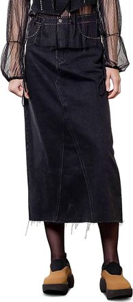 Moon River Cotton Studded Midi Skirt In Black