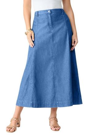 Roaman's Plus Size 24/7 Stretch A Line Maxi Skirt in Light Stonewash at Nordstrom, Size 12
