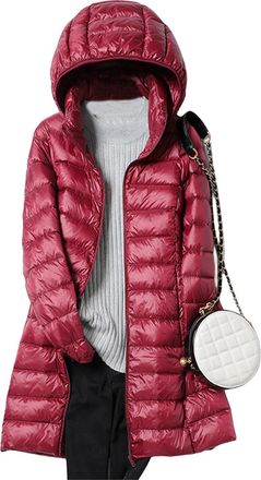Generic Womens Lightweight Puffer Jackets Mid-Length Warm Winter Coat Windproof Padded Jacket with Removable Hood Elegant and Classic Outercoat with Pockets a