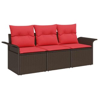 vidaXL Conjunto De Sof&aacute; De Jard&iacute;n Con Coj&iacute;n 3 Pcs Marr&oacute;n Polirat&aacute;n Vidaxl