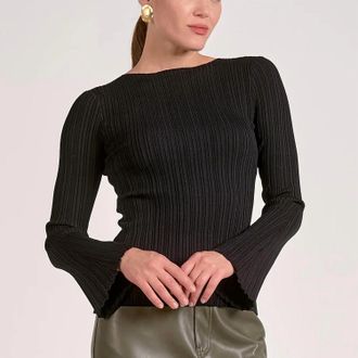 Elan Ribbed Long Sleeve Top In Black