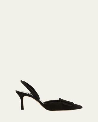 Manolo Blahnik Maysli Suede Buckle Halter Pumps