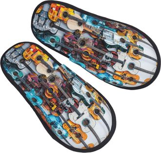 Generic Breathable House Slipper Color Acoustic and Guitars print House Shoes Cosy Spa Slippers for Bedroom Travel Indoor L