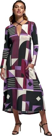 Moskada Catania Geometrische Midi Jurk - Maat 38 - Dames - Casual kleedjes - Veelkleurig - M - Kleedjes