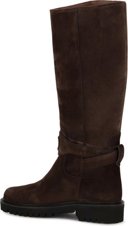 Valentino Garavani Womens High Boots Vlogo Signature Suede Ebony Brown Calf Leather