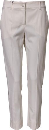 Dolce & Gabbana Womens Mid-Waist Tapered Wool Trousers White Virgin Elastane