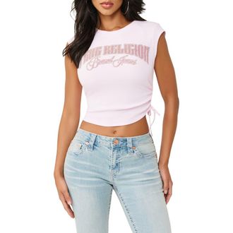 True Religion Crystal Ruched Baby Tee in Cherry Blossom at Nordstrom, Size Xx-Large