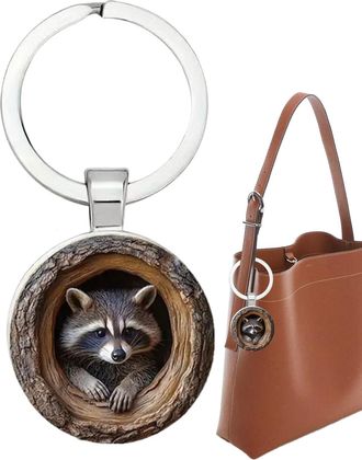 Generic Keyring Racoon - Raccoon | Tree Hole Animal Keyring | 2D Raccoon Tree Hole Backpack Small Decorative Keychains For Wallet, Purse, Backpack, Women, Tra