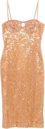 DAVID KOMA Brown Sequin Embellishment Midi Dress