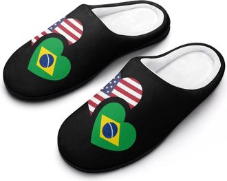 Generic Brazil & US Flag Funny Mens Cotton Slippers Shoes Novelty Soft Non-Slip Sole Home Shoe