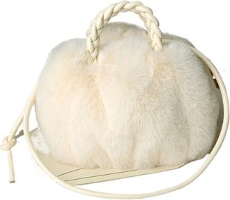 Generic Womens Plush Bags Fur Womens Shoulder Bags Warm Plush Wrist Furry Short Handle Tote Bag Ladies Handbags(White)