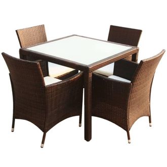 Berkfield Home 5 Piece Outdoor Dining Set with Cushions Poly Rattan Brown