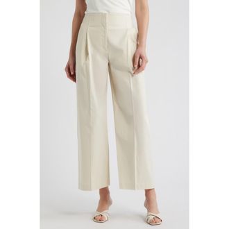 BOSS Tulotta Pleated High Waist Wide Leg Pants in Light Pumice at Nordstrom, Size 14