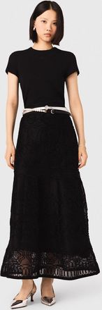 Maje Embroidered Basket-weave Knit Skirt - Black - Maje