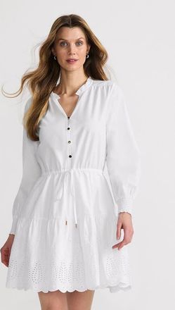 Lands End Long Sleeve Eyelet Mini Popover Dress in White Eyelet at Nordstrom, Size X-Large