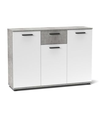 Home Heavenly Aparador de 3 puertas batientes y 1 caj&oacute;n en blanco y cemento 120 cm