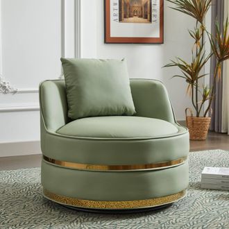 Matteo 360&deg; Swivel Barrel Chair - Gold Trim - Modern Accent Chair in Green