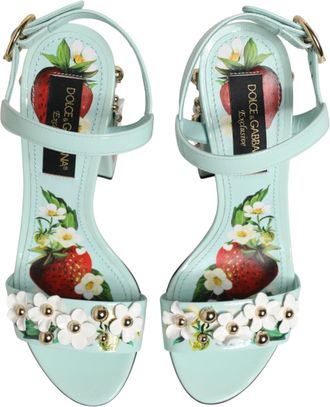 Dolce & Gabbana Womens Mint Green Floral Studs Heels Sandals Shoes 100lf