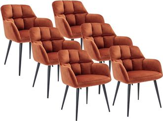 Pascal Morabito Conjunto de 6 sillas con reposabrazos de terciopelo y metal - Terracota - PEGA
