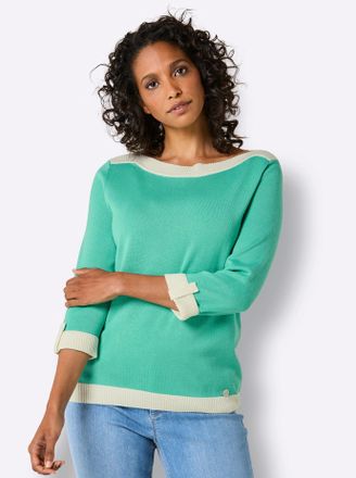 Cr&eacute;ation L 3/4 Arm-Pullover CREATION L PREMIUM Seiden-Baumwoll-Pullover, Damen, Gr. 36, blaugr&uuml;n, 55% Seide, 45% Baumwolle, unifarben, Pullover 3/4 Arm-Pullover