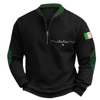 Generic Loose UK Sweatshirts Mens 2024 Trendy Tops Blouse Mens Casual Fashion Loose 3D Italian Flag Print Zipper Neckline Long Sleeve Hoodie Winter Mens Chris