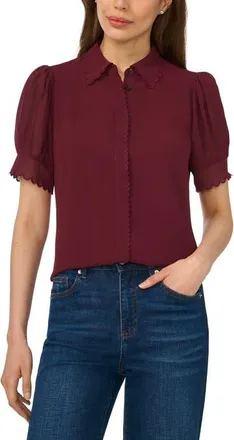 CeCe by Cynthia Steffe Scallop Trim Button-Up Shirt in Windsor Wine at Nordstrom, Size Medium