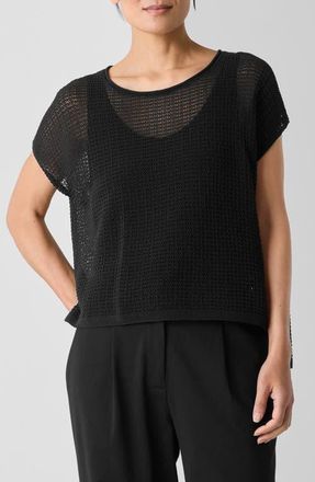 Eileen Fisher Open Stitch Organic Cotton Sweater in Black at Nordstrom, Size Xx-Small