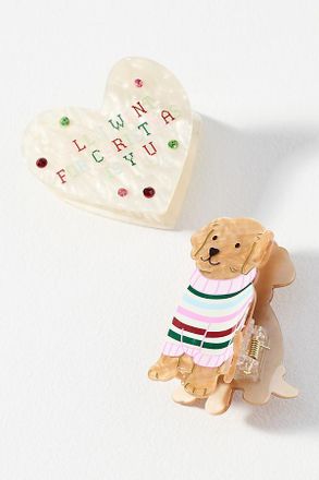 Frasier Sterling Holiday Pups Claw Clips, Set of 2