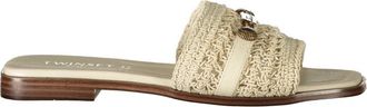 Twinset Gehaakte Sandalen met Appliqu&eacute;s - Dames - Sandalen - Beige - 36 EU - Leer - Schoenen