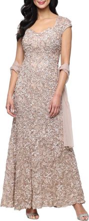 Alex Evenings Soutache Mermaid Gown with Shawl in Champagne at Nordstrom, Size 12P