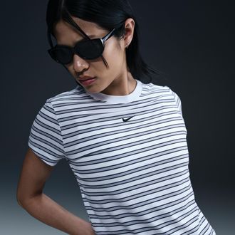 Nike Womens Nike Sportswear Chill Knit Slim Striped T-Shirt in White | HF9524-100