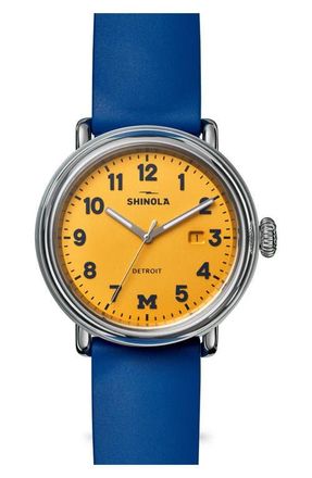 Shinola Detrola Wolverine Rubber Strap Watch, 41mm in Maize at Nordstrom