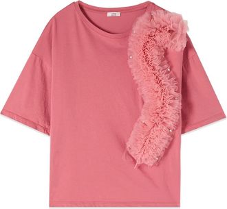 Oltre T-shirt met applicatie van tule - Dames - T-shirts - Roze - L - Tule - Tops