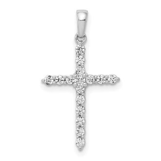 Diamond2Deal 10K White Gold Polished 1/4ct. Diamond Cross Pendant