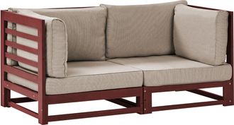 Beliani Beliani - Sof&aacute; 2 Plazas De Madera De Acacia Oscura Rojo Oscuro Cojines Gris Pardo Trani