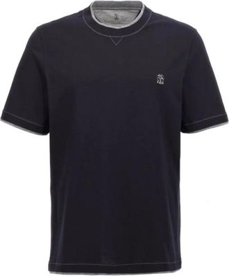 Brunello Cucinelli Gelaagde T-shirt - Heren - T-shirts - Blauw - XL - Katoen - Tops