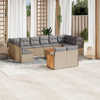 vidaXL Set De Sof&aacute;s De Jard&iacute;n Y Cojines 13 Pzas Rat&aacute;n Sint&eacute;tico Beige Vidaxl