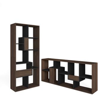 Skraut Home Skraut Home - Libreria scaffale, Scaffali in legno a ripiani, 67x31x162cm, Per libri, Stile moderno, Rovere scuro e Nero
