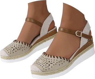 Generic Closed Toe Platform Wedge Sandals for Women 2026 Orthopedic Espadrilles Wedges with Elastic Ankle Strap Retro Comfort Platform Wedges Sandal Summer An