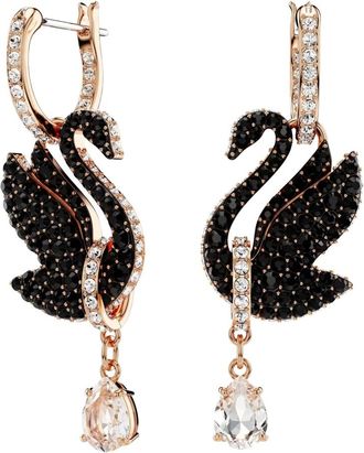 Swarovski Accessoires, Dames, Roze, ONE Size, Dames Oorhangers Zwaan Zwart Swan 5678047