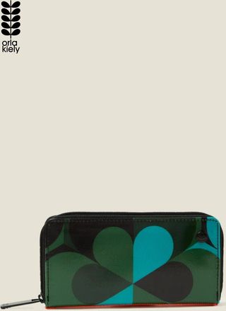 Orla Kiely Womens Green Patterned Large Zip-Around Wallet With Card Slots - One Size