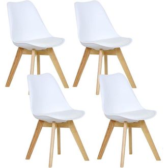 Woltu Sedia da Pranzo Ecopelle con Schienale Seduta Imbottita Gambe di Legno Set di 4 Sedie da pranzo Bianco - Woltu