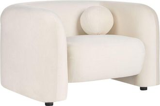 Beliani Sill&oacute;n De Terciopelo Moderno Con Coj&iacute;n Redondo Blanco Crema Leiren