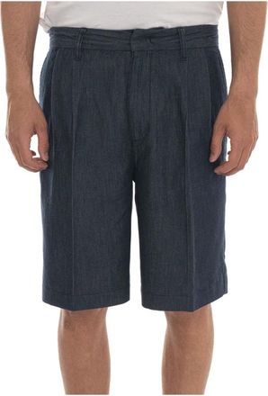 Emporio Armani Korte Broeken, Heren, Blauw, M, Katoen, Pleated Bermuda Short