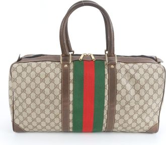 Gucci Brown Leather Coated Canvas Boston Bag Tote Bag (Pre-Owned)